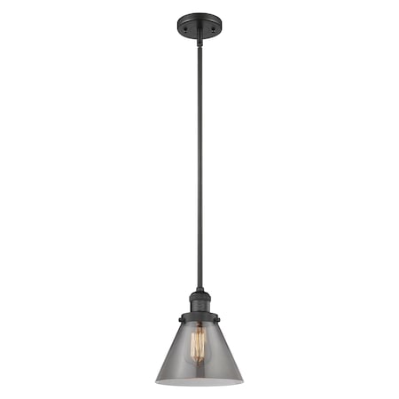 Large Cone Vintage Dimmable Led 8 Black Mini Pendant, Smoked Glass